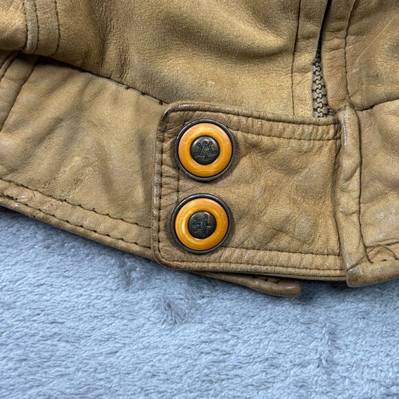 Vintage Miropa Leather Bomber Jacket Tan Distressed 90s Retro Moto Style Mens M - Picture 4 of 13